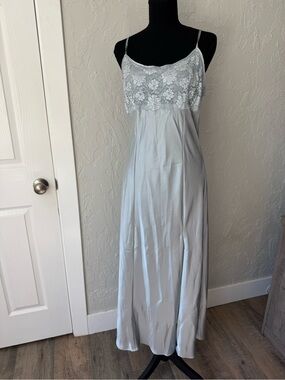 Victorias Secret Vintage 90s Silver Lace & Satin Slip Dress